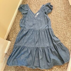 Gibson Latimer Women's Denim Chambray Ruffle Tiered Dress Size Large